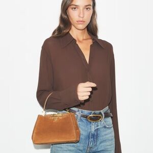 Tory Burch Park Bench Brown Mini Eleanor Suede Satchel